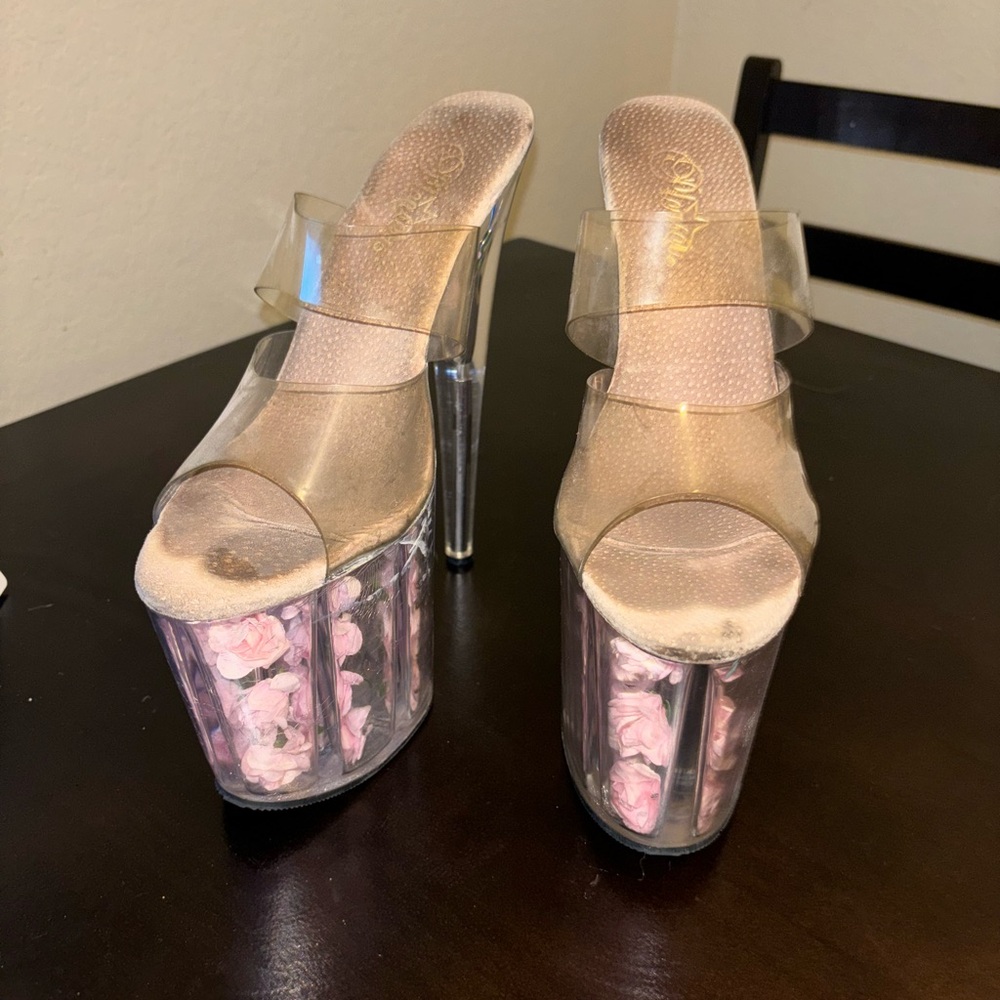 Very used Size US 10 pleaser flamingo clear rose heels
